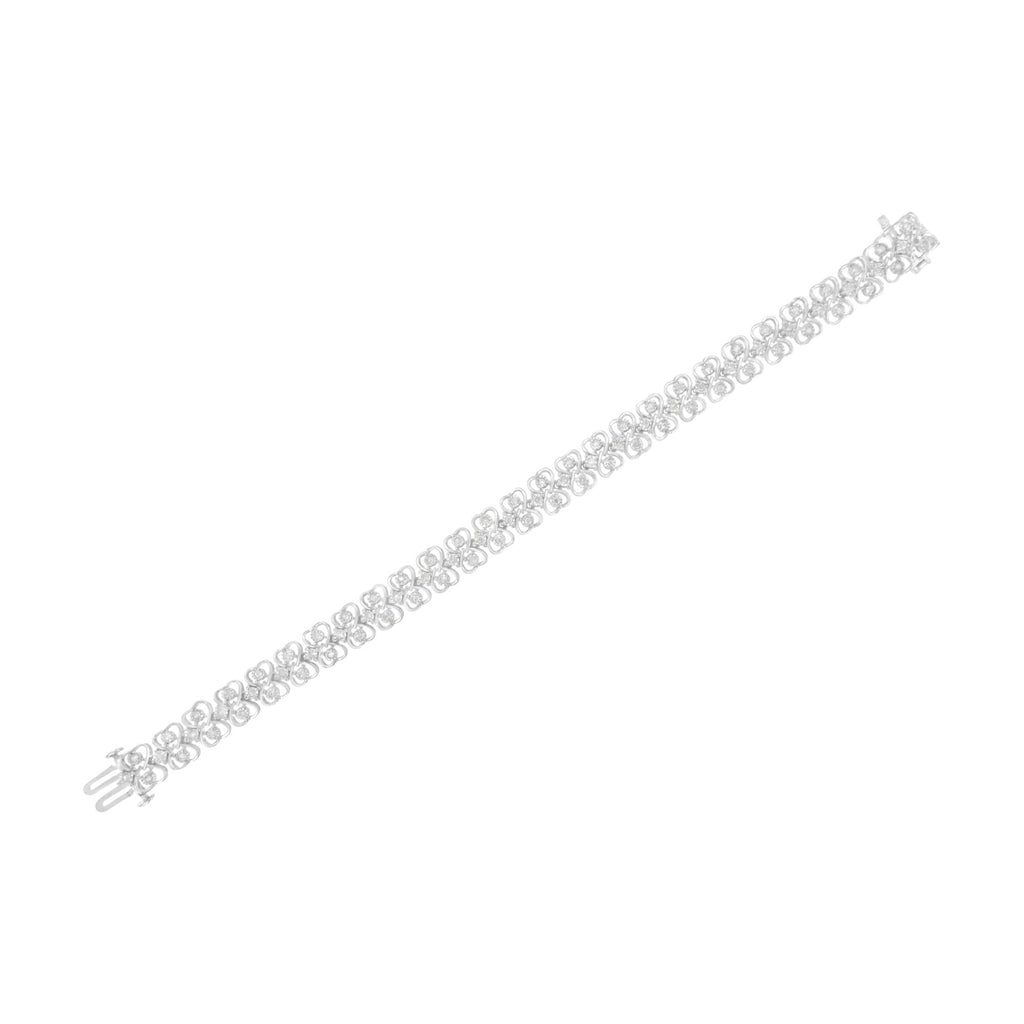 .925 Sterling Silver 1.0 cttw Round-cut Diamond 2-Row Heart Link Tennis Bracelet (I-J Clarity, I2-I3 Color) - Size 7"