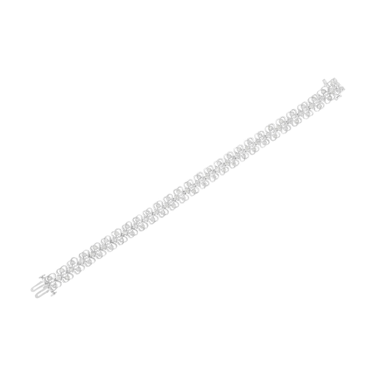 .925 Sterling Silver 1.0 cttw Round-cut Diamond 2-Row Heart Link Tennis Bracelet (I-J Clarity, I2-I3 Color) - Size 7"