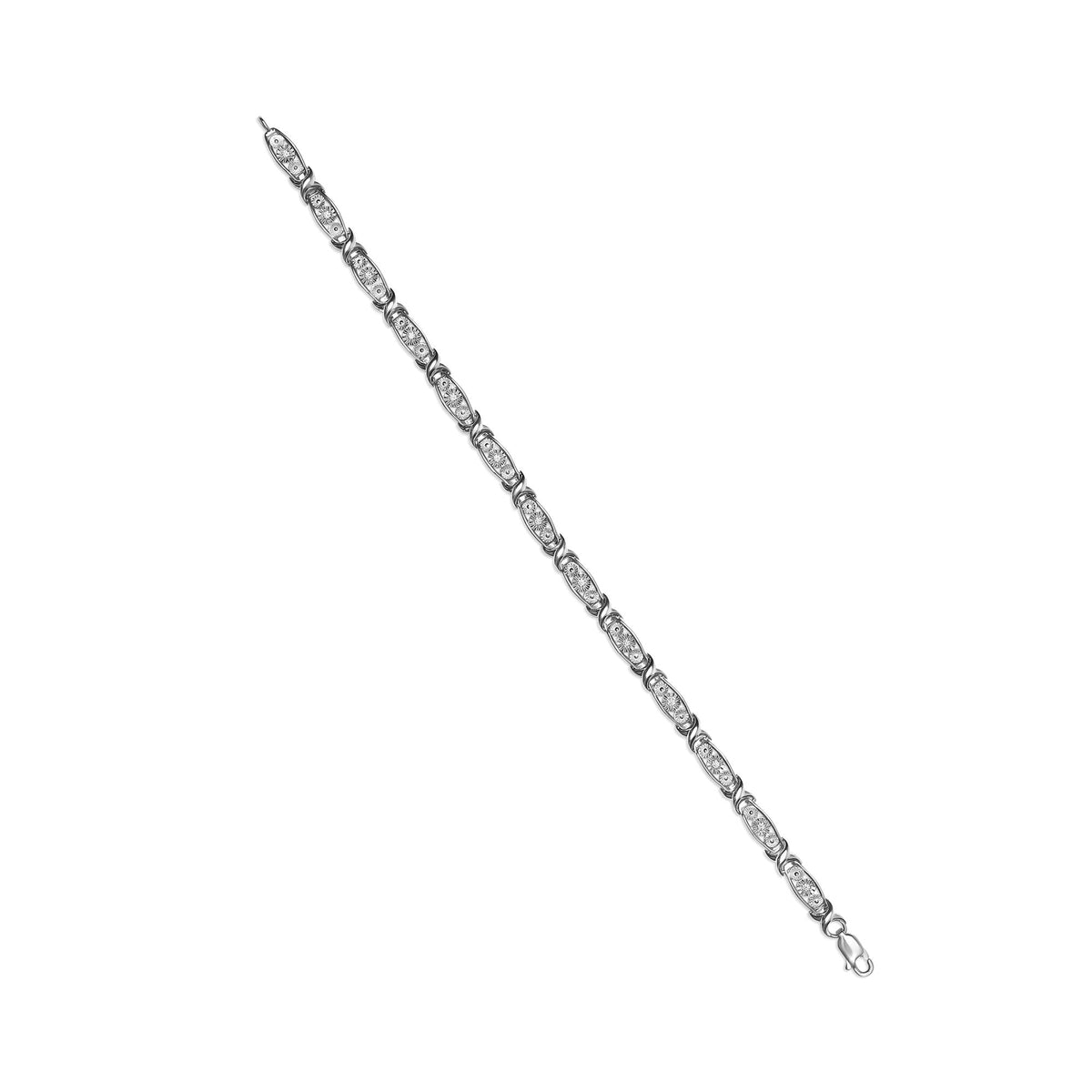 .925 Sterling Silver 1/4 Cttw Round Diamond Link Bracelet - Size 7.50" - (I-J Color, I2-I3 Clarity)