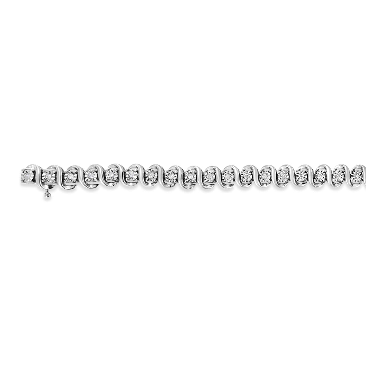 .925 Sterling Silver 1/2 Cttw Round-Cut Diamond Miracle Set "S" Link Bracelet - Size 7.50" - (I-J Color, I2-I3 Clarity)