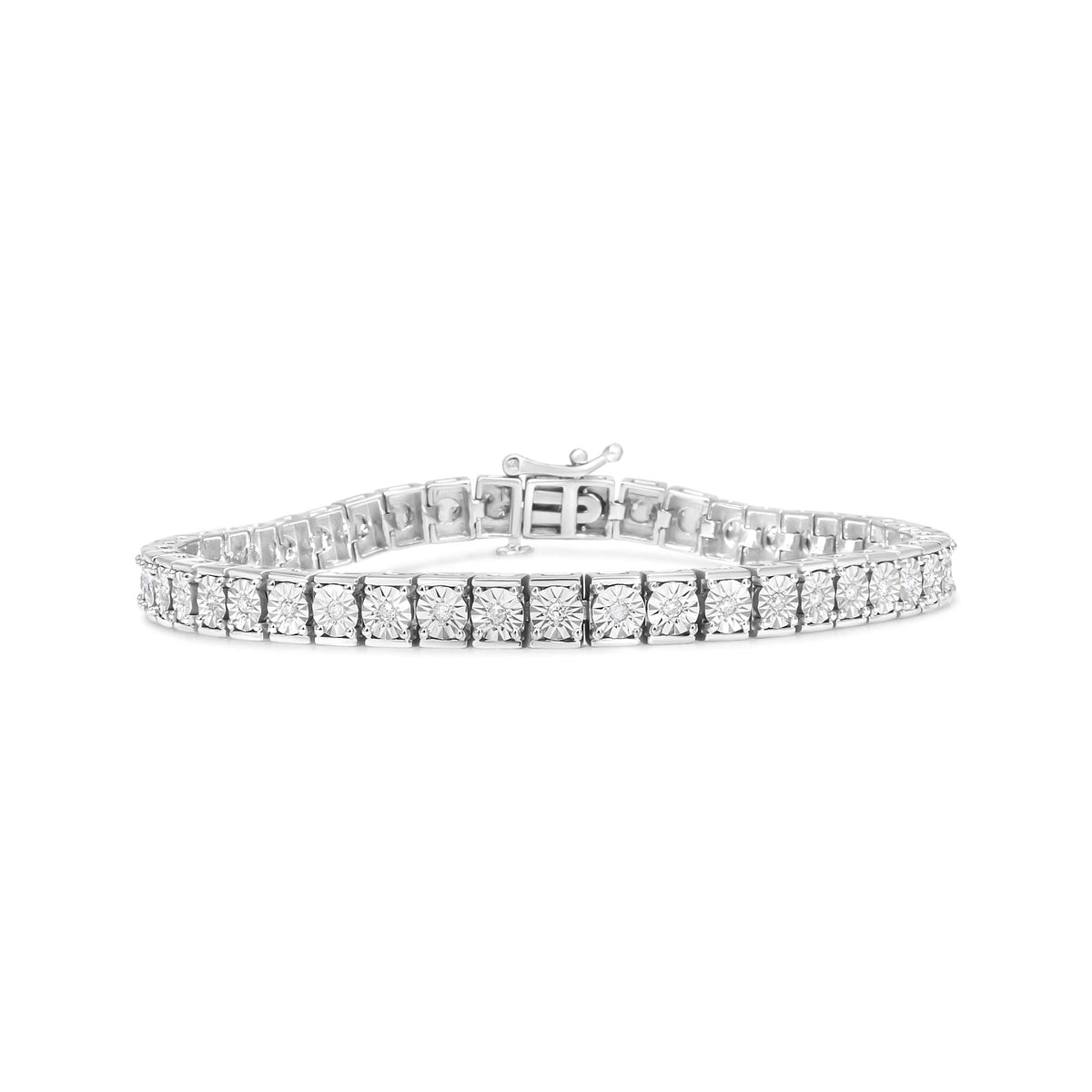 .925 Sterling Silver 1/4 Cttw Alternating Diamond and Beaded Box Link Tennis Bracelet (I-J Color, I2-I3 Clarity) - Size 7.25"