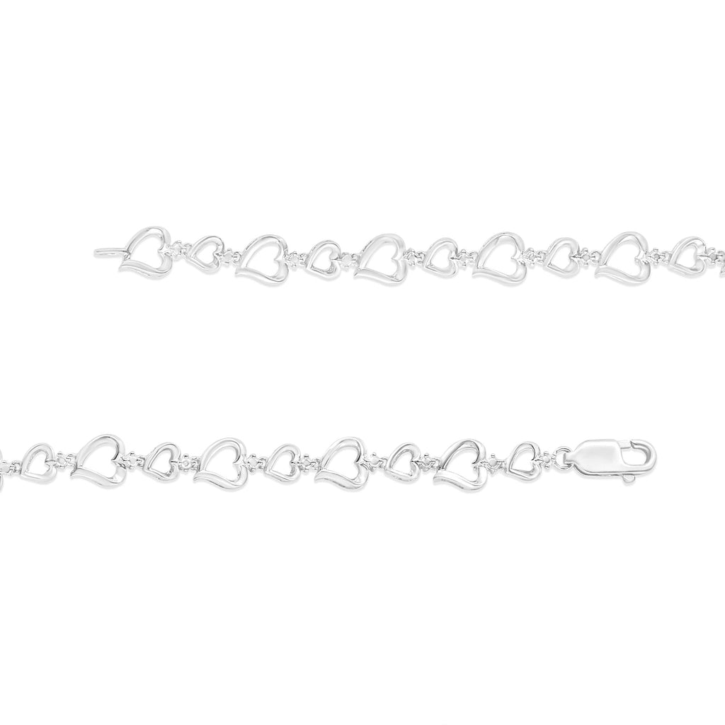 .925 Sterling Silver Prong Set Diamond Accent Alternating Heart Link Bracelet (I-J Color, I3 Clarity) - 7.25" Inches