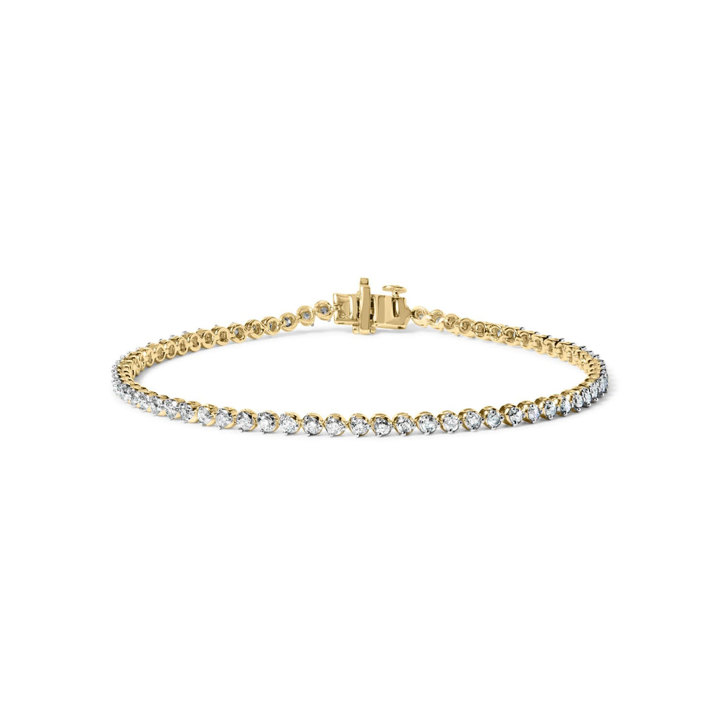 10K Yellow Gold Plated Sterling Silver 1.0 Cttw Round Diamond Tennis Bracelet
