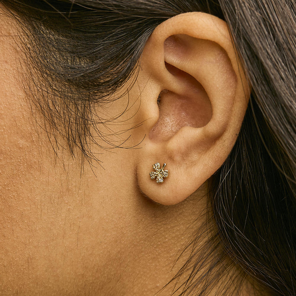 10K Yellow Gold Diamond Accent 4 Leaf Clover Stud Earrings
