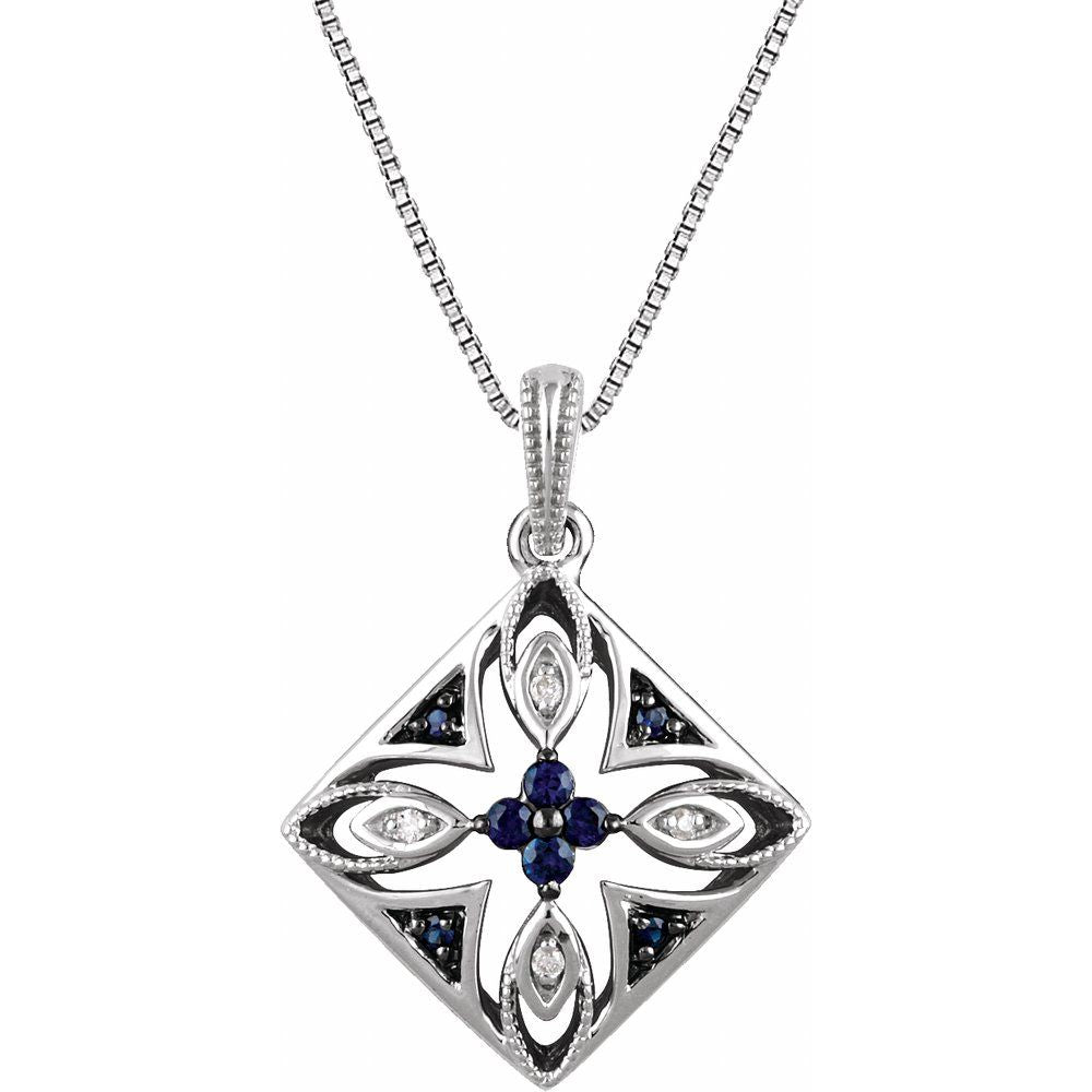 Sterling Silver Natural Blue Sapphire & .025 CTW Natural Diamond 18" Necklace