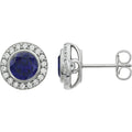 Sterling Silver Imitation Blue Cubic Zirconia Halo-Style Earrings