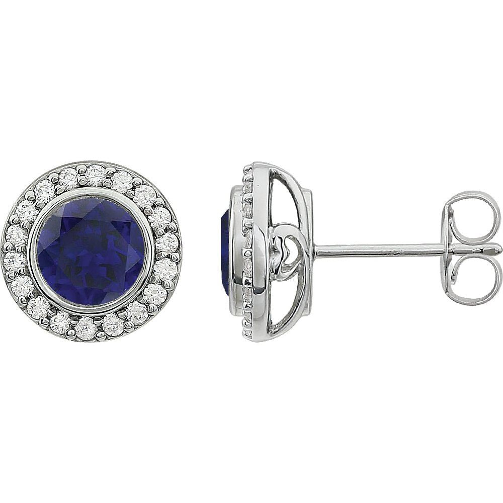 Sterling Silver Imitation Blue Cubic Zirconia Halo-Style Earrings