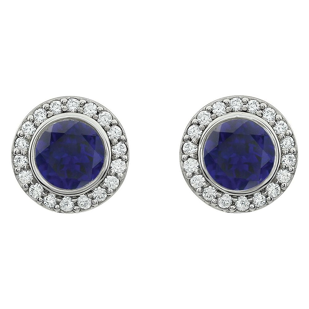 Sterling Silver Imitation Blue Cubic Zirconia Halo-Style Earrings