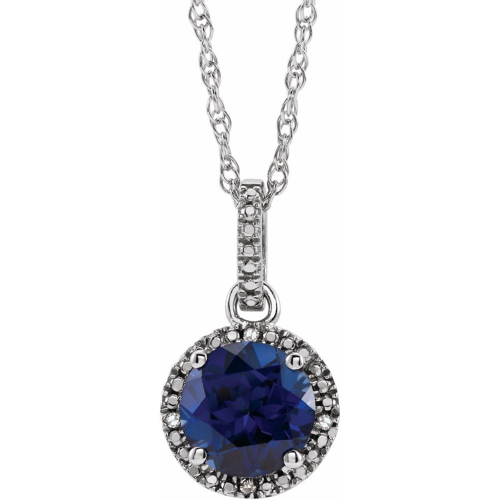 Sterling Silver Lab-Grown Blue Sapphire & .01 CTW Natural Diamond 18" Necklace