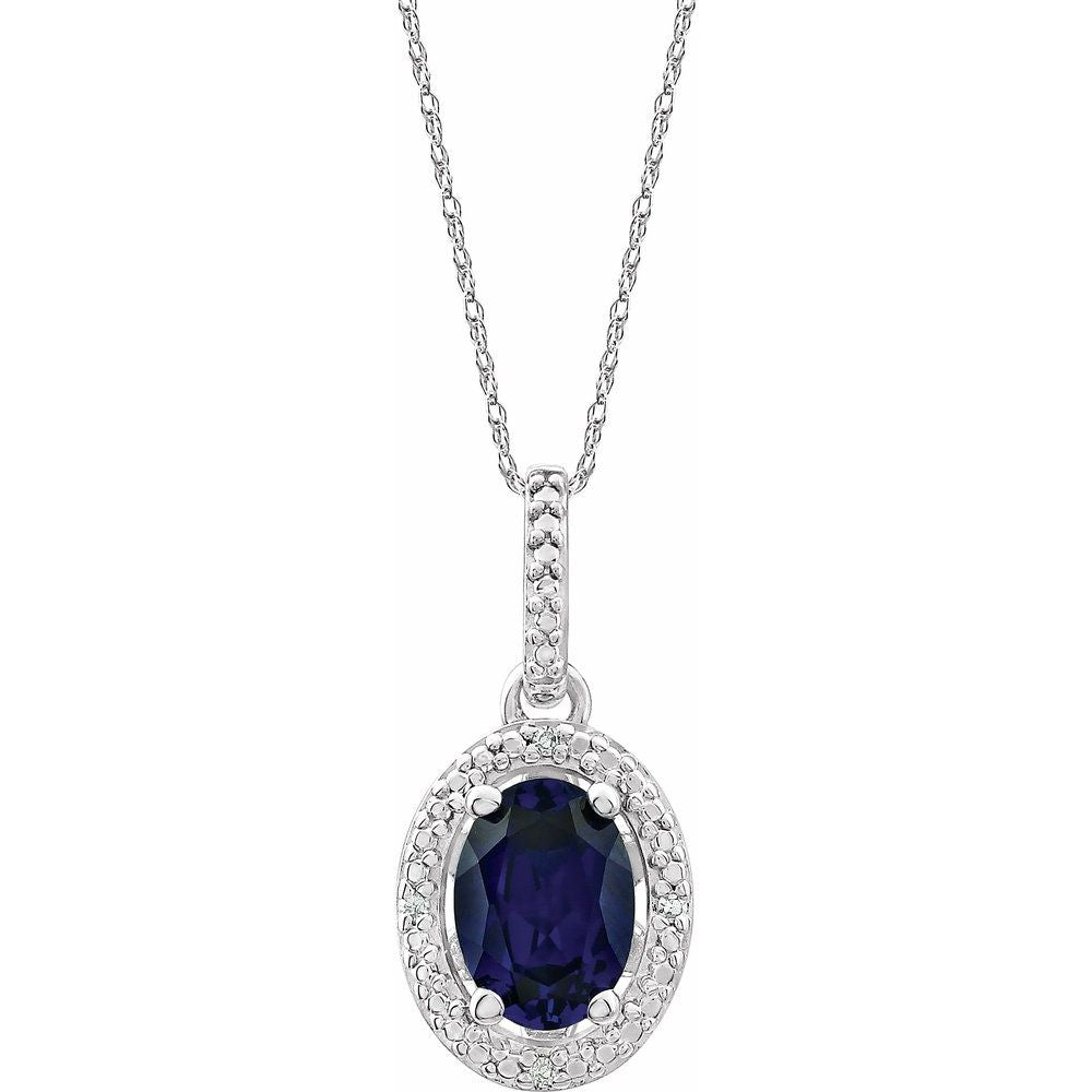 Sterling Silver Lab-Grown Blue Sapphire & .01 CTW Natural Diamond 18" Necklace
