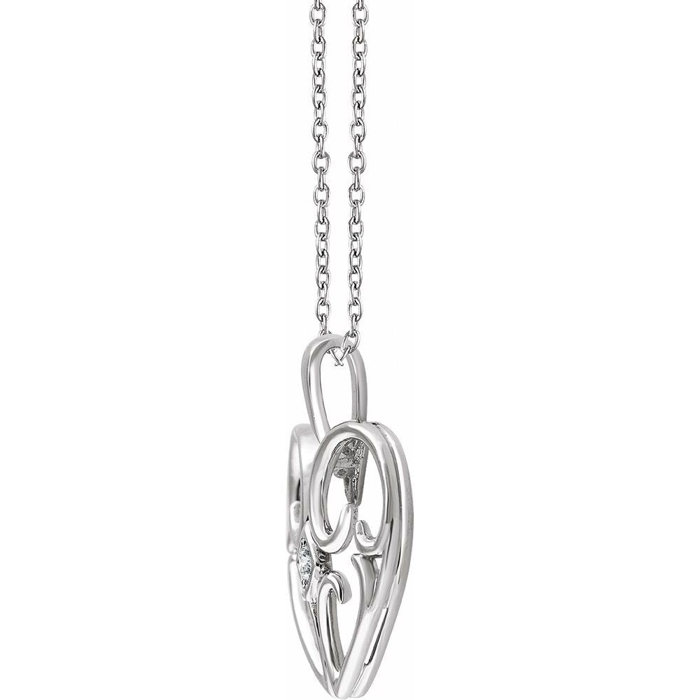Sterling Silver .03 CT Natural Diamond Heart 16-18" Necklace
