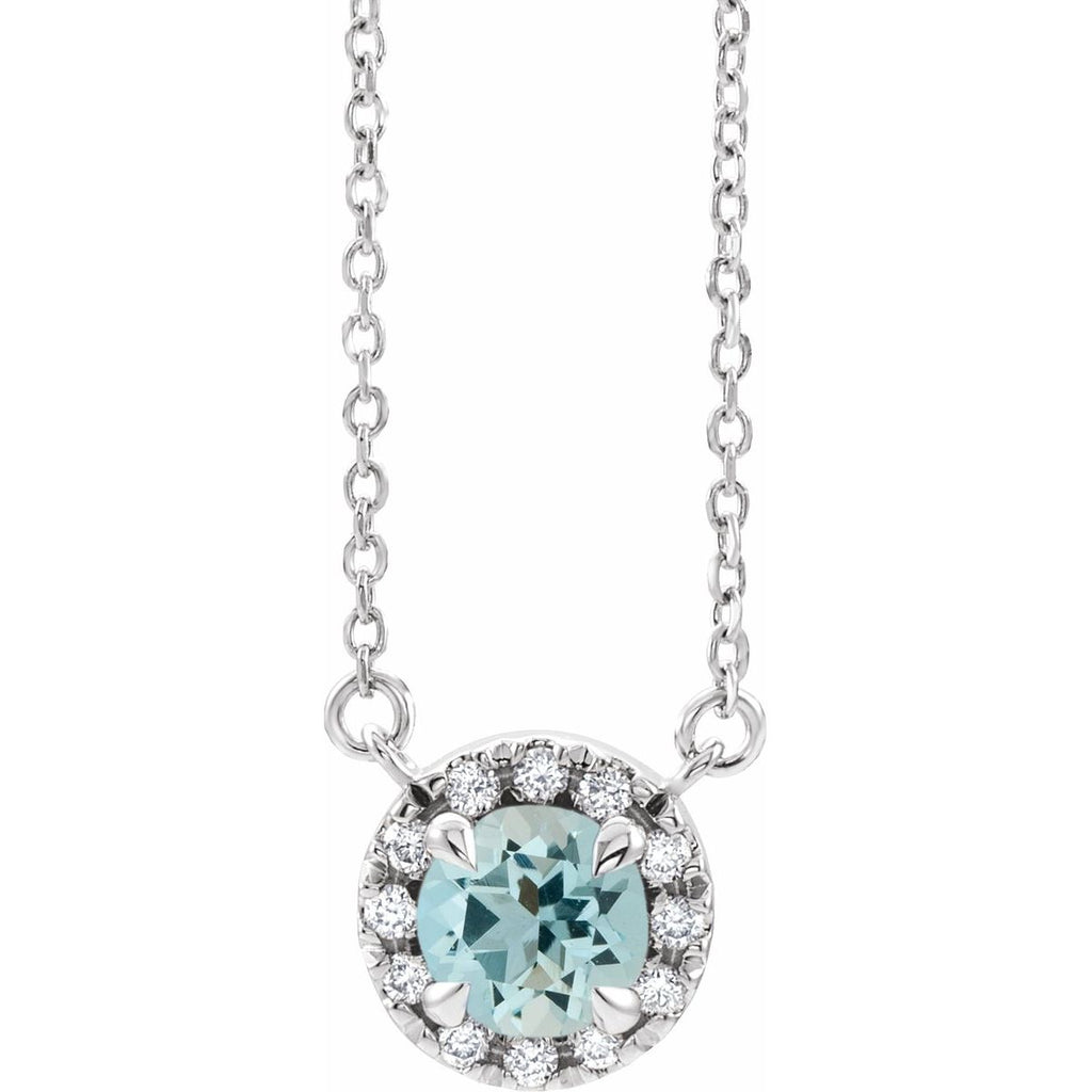 Sterling Silver 3 mm Natural Aquamarine & .03 CTW Natural Diamond 18" Necklace