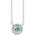 Sterling Silver 3 mm Natural Aquamarine & .03 CTW Natural Diamond 18" Necklace