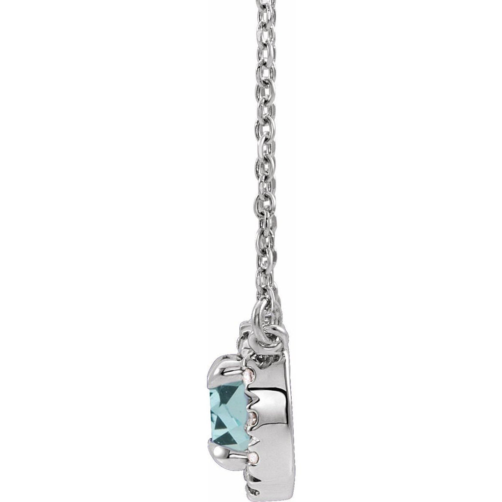 Sterling Silver 3 mm Natural Aquamarine & .03 CTW Natural Diamond 18" Necklace
