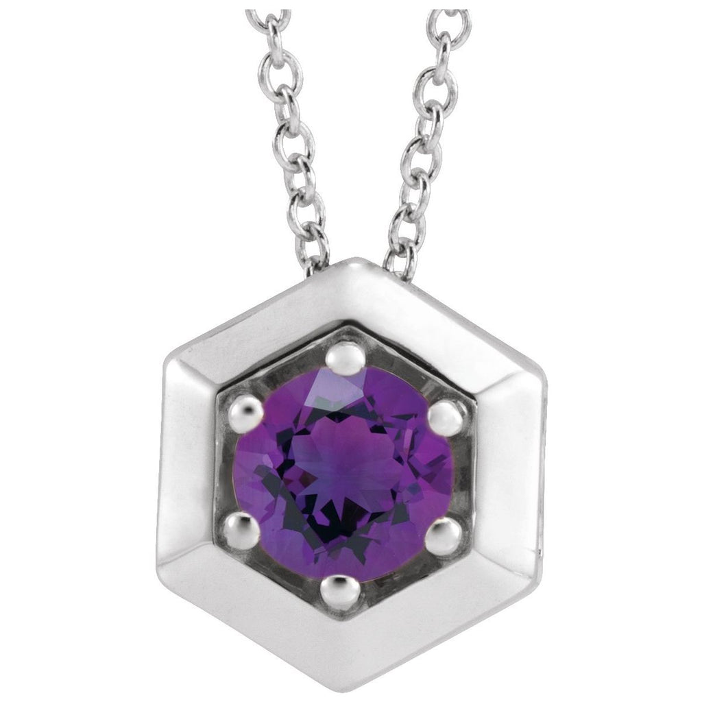 Sterling Silver Natural Amethyst Geometric 16-18" Necklace