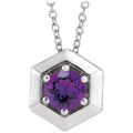 Sterling Silver Natural Amethyst Geometric 16-18" Necklace