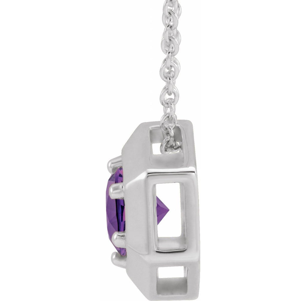 Sterling Silver Natural Amethyst Geometric 16-18" Necklace