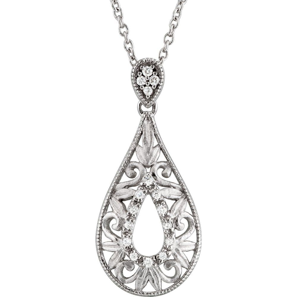 Sterling Silver 1/10 CTW Natural Diamond Filigree 18" Necklace