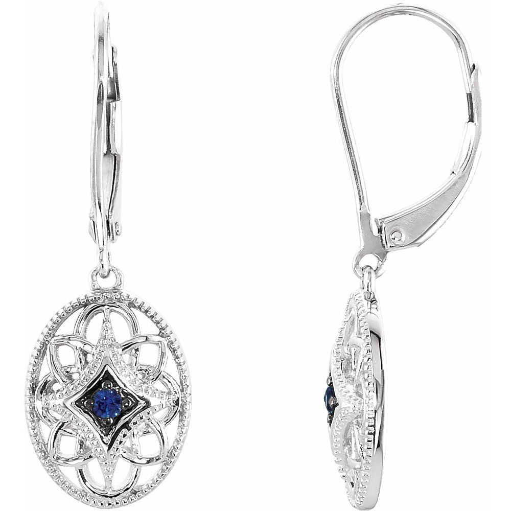 Sterling Silver Natural Blue Sapphire Lever Back Earrings