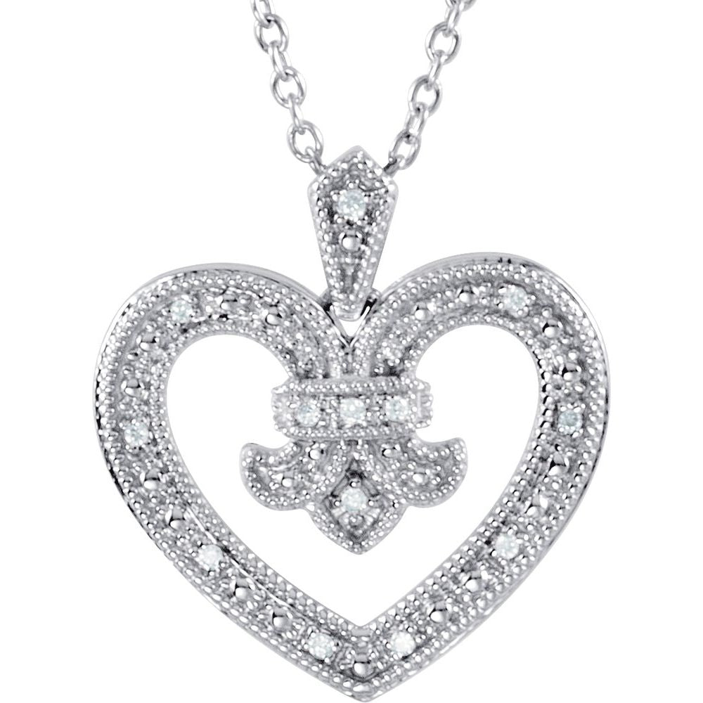 Sterling Silver .06 CTW Natural Diamond Heart 18" Necklace