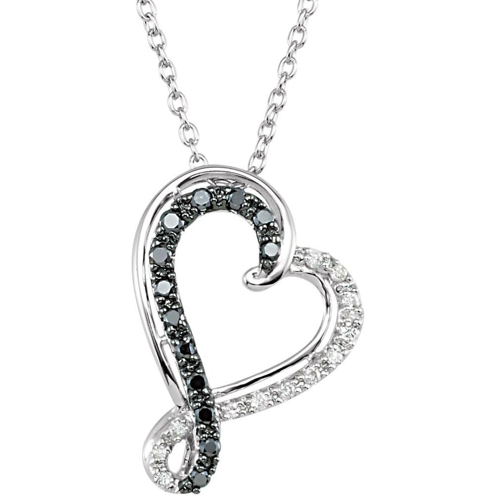 Sterling Silver 1/5 CTW Natural Black & White Diamond Heart 18" Necklace