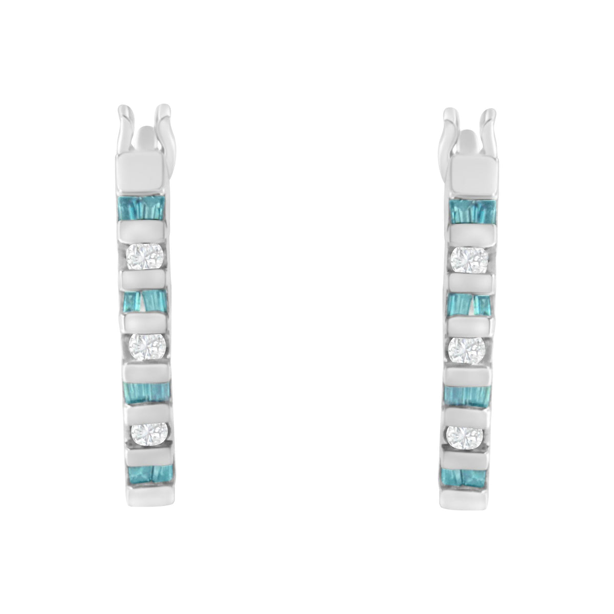 10k White Gold Treated Blue Diamond Hoop Earrings (0.25 cttw, I-J Color, I2-I3 Clarity)