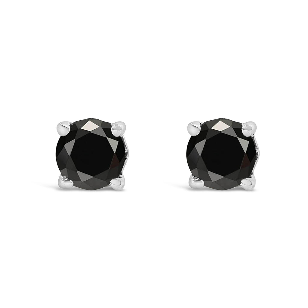 .925 Sterling Silver Black Diamond Solitaire Stud Earrings
