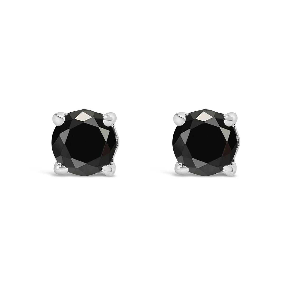 .925 Sterling Silver Black Diamond Solitaire Stud Earrings
