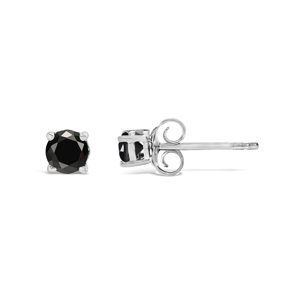 .925 Sterling Silver Black Diamond Solitaire Stud Earrings