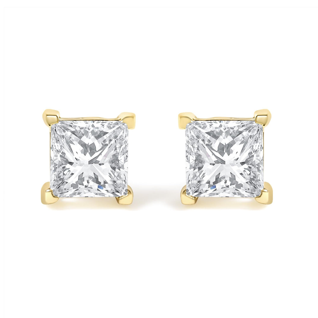 IGI Certified 14k Yellow Gold 1/2 cttw 4-Prong Set Princess-Cut Solitaire Diamond Push Back Stud Earrings (M-N Color, SI2-I1 Clarity)