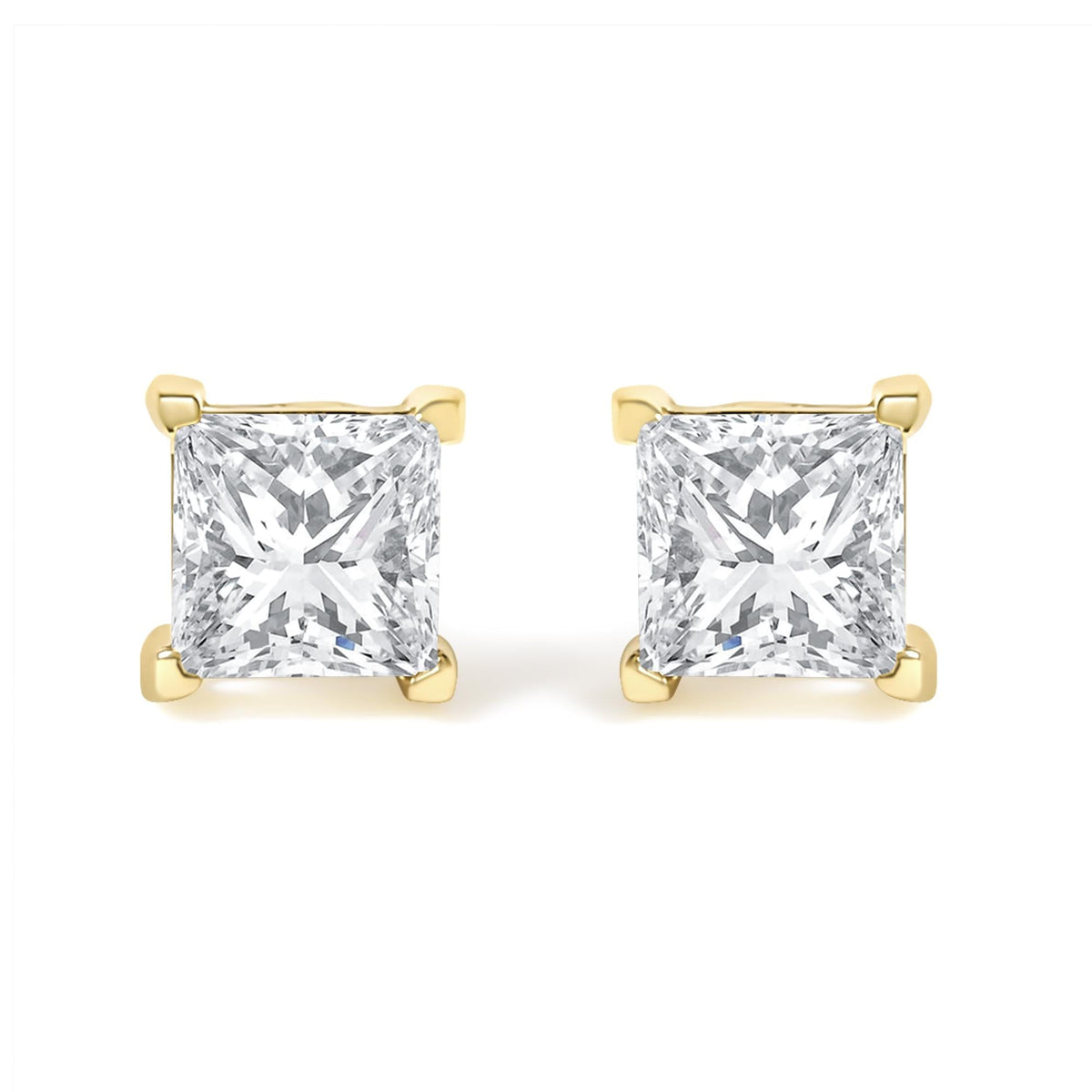 IGI Certified 14k Yellow Gold 1/2 cttw 4-Prong Set Princess-Cut Solitaire Diamond Push Back Stud Earrings (M-N Color, SI2-I1 Clarity)