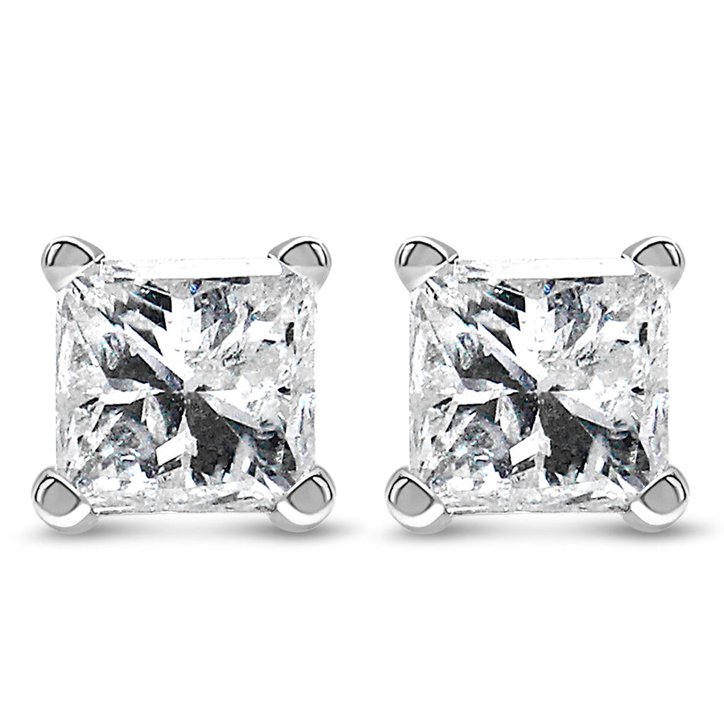 14K White Gold 1/10 Cttw Princess-cut Diamond Solitaire Stud Earrings (H-I Color, I1-I2 Clarity)