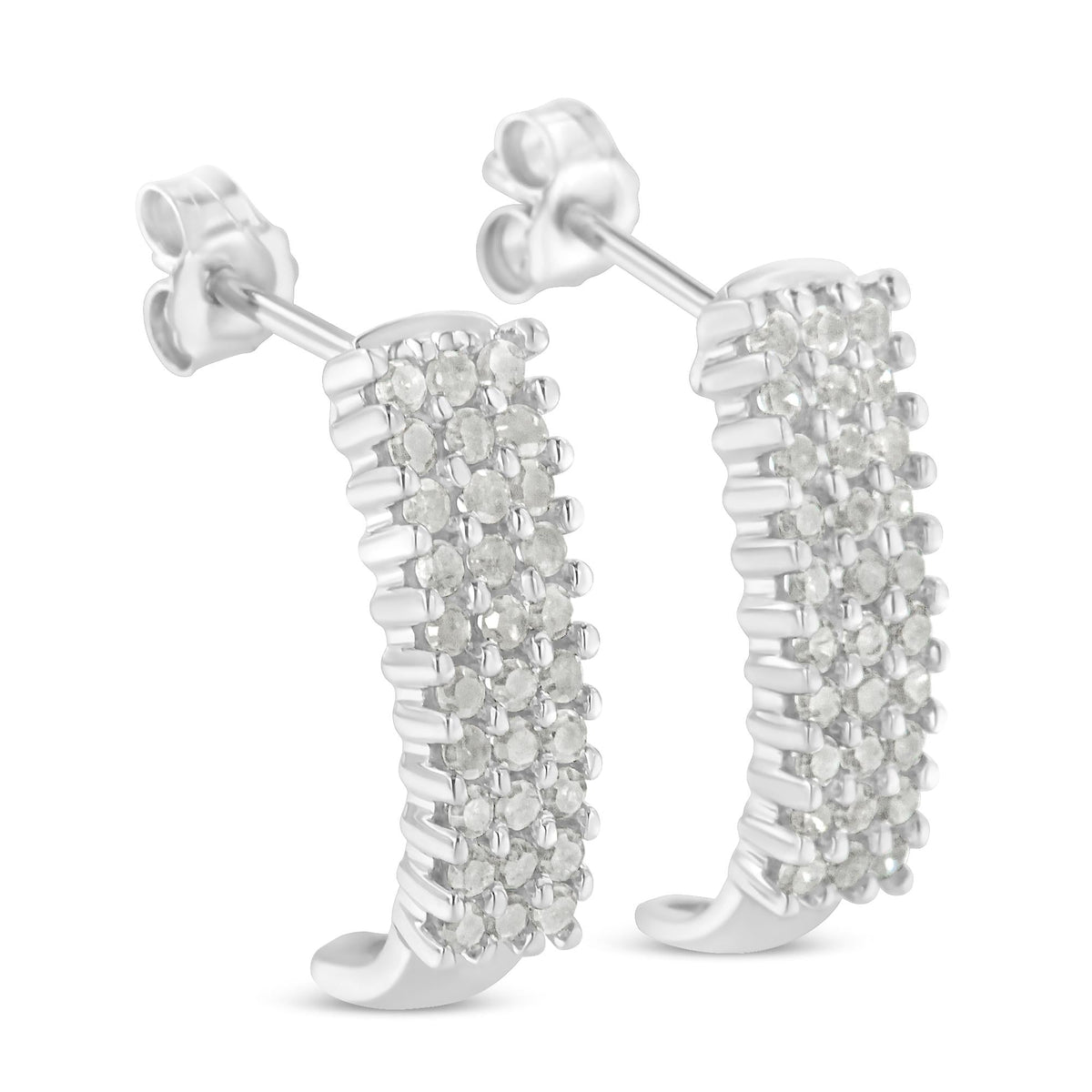 Sterling Silver Rose Cut Diamond J Shape Hoop Earrings (1 cttw, I-J Color, I2-I3 Clarity)