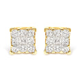 14K Yellow Gold 1/2 Cttw Invisible Set Princess-Cut Diamond 9 Stone Square Stud Earrings (J-K Color, SI2-I1 Clarity)