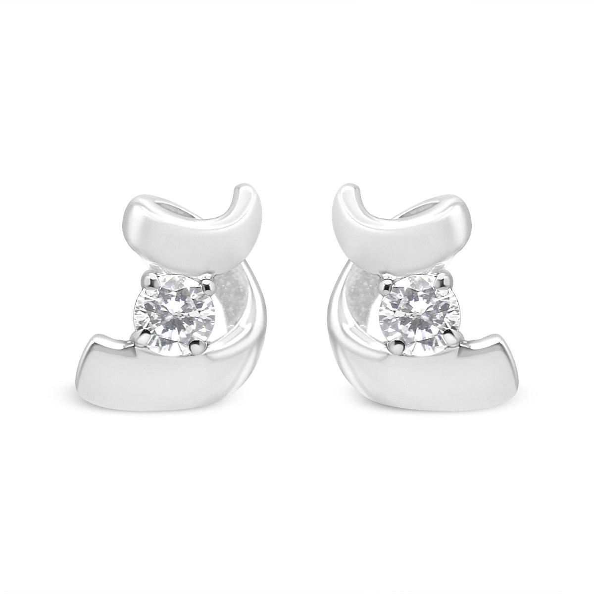 10K Gold 1/10 Cttw Round Brilliant-Cut Diamond Espira Swirls Solitaire Push Back Stud Earrings (I-J Color, I1-I2 Clarity)