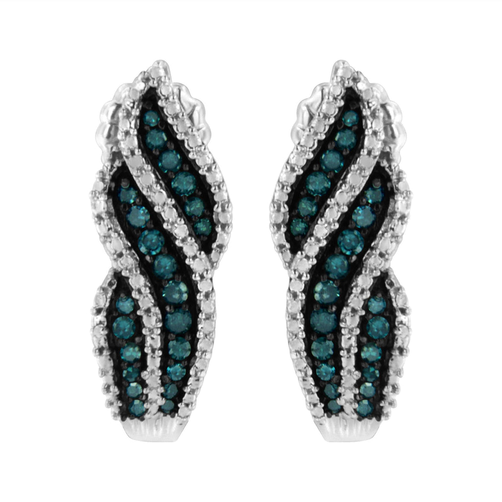 Sterling Silver .5 ct. TDW Treated Blue Diamond Dangling Stud Earrings (Blue, I1-I2)
