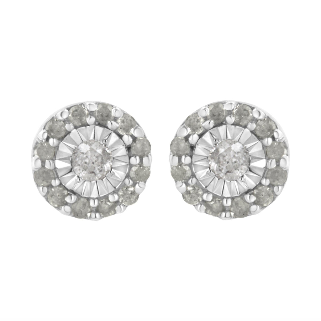 .925 Sterling Silver 1/2 cttw Miracle-Set Round Diamond Halo Stud Earrings (I-J Clarity, I3 Color)