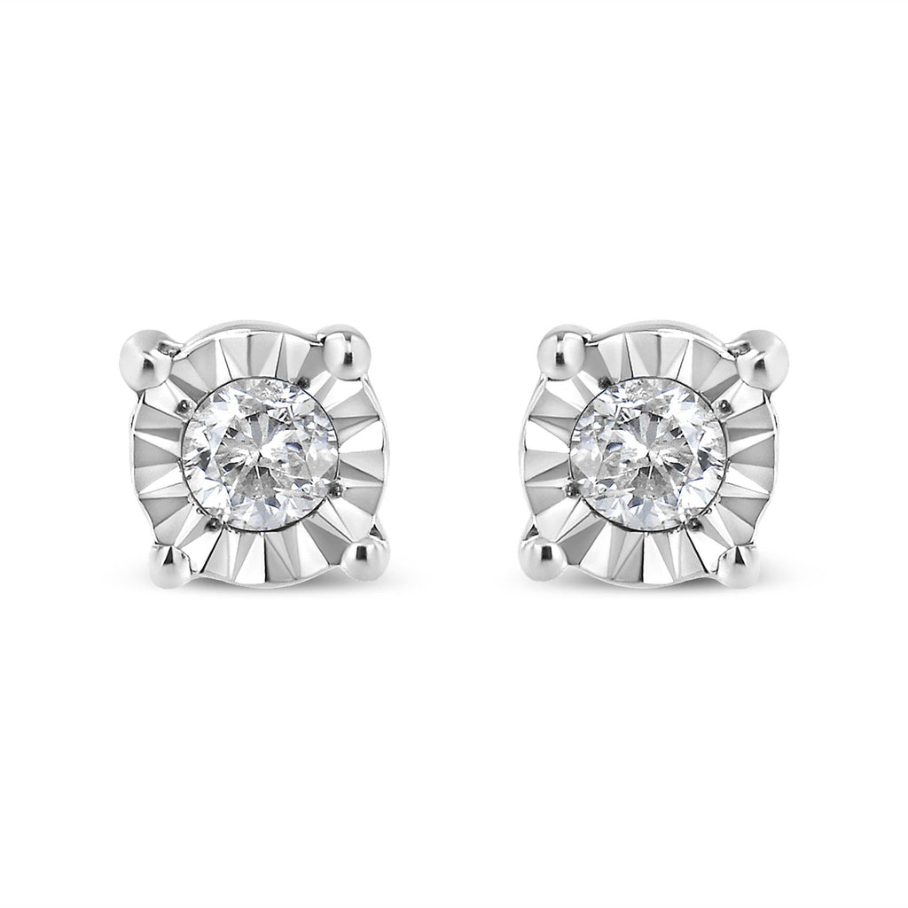 .925 Sterling Silver 1/10 Cttw Round Brilliant-Cut Diamond Miracle-Set Stud Earrings