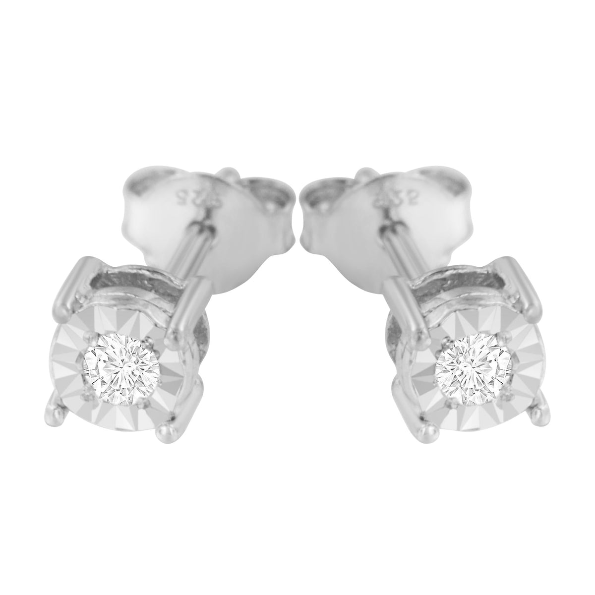 .925 Sterling Silver 1/10 Cttw Round Brilliant-Cut Diamond Miracle-Set Stud Earrings