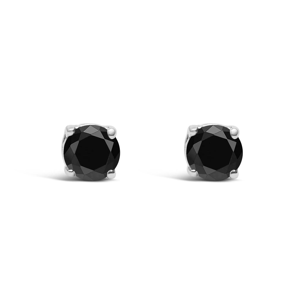 .925 Sterling Silver Black Diamond Solitaire Stud Earrings