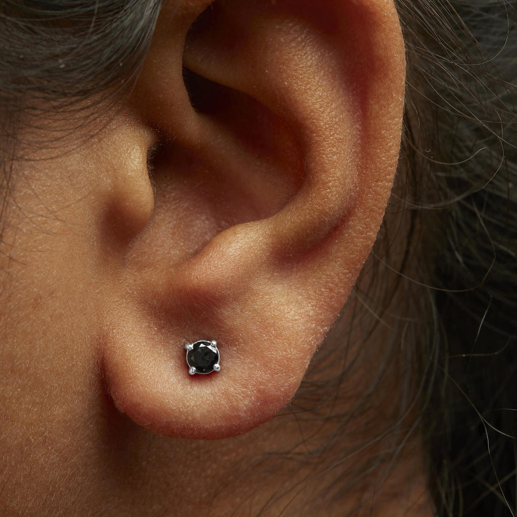 .925 Sterling Silver Black Diamond Solitaire Stud Earrings