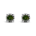 Sterling Silver Rose Cut Treated Green Diamond Solitaire Stud Earrings (0.25 cttw, Green Color, I2-I3 Clarity)