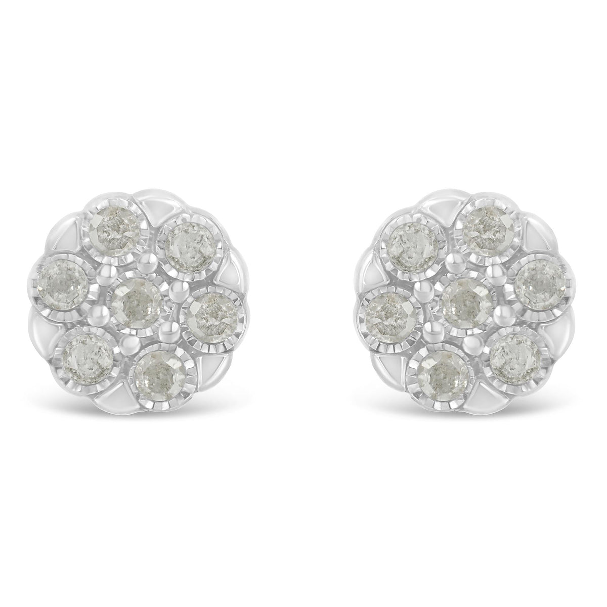 Sterling Silver Rose-Cut Diamond Floral Cluster Stud Earring (0.25 cttw, I-J Color, I2-I3 Clarity)