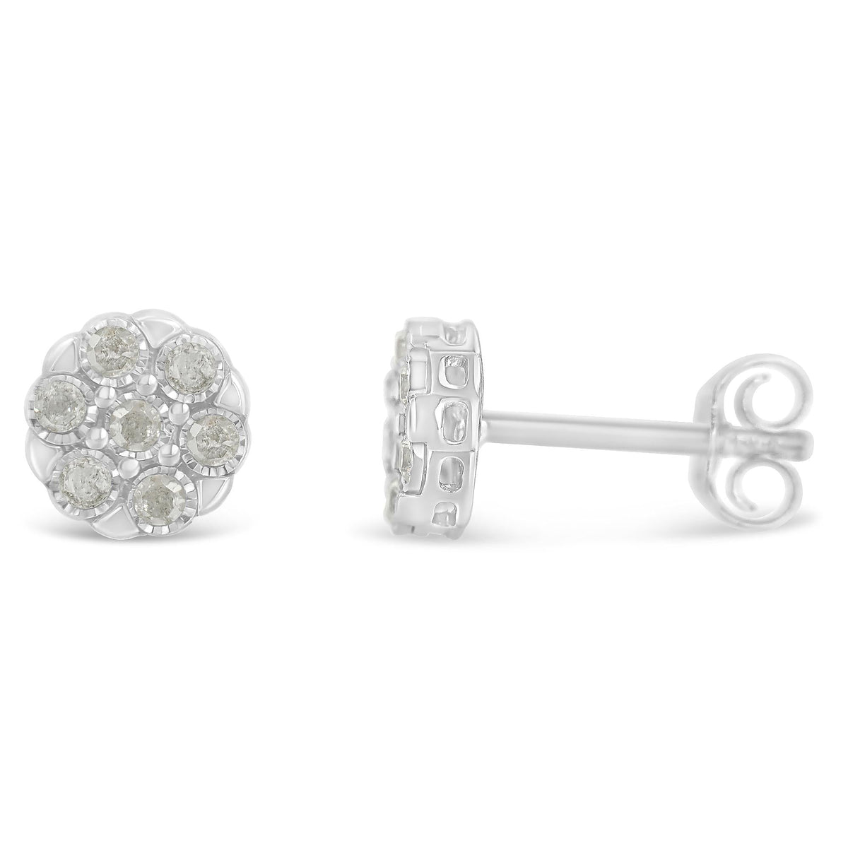 Sterling Silver Rose-Cut Diamond Floral Cluster Stud Earring (0.25 cttw, I-J Color, I2-I3 Clarity)
