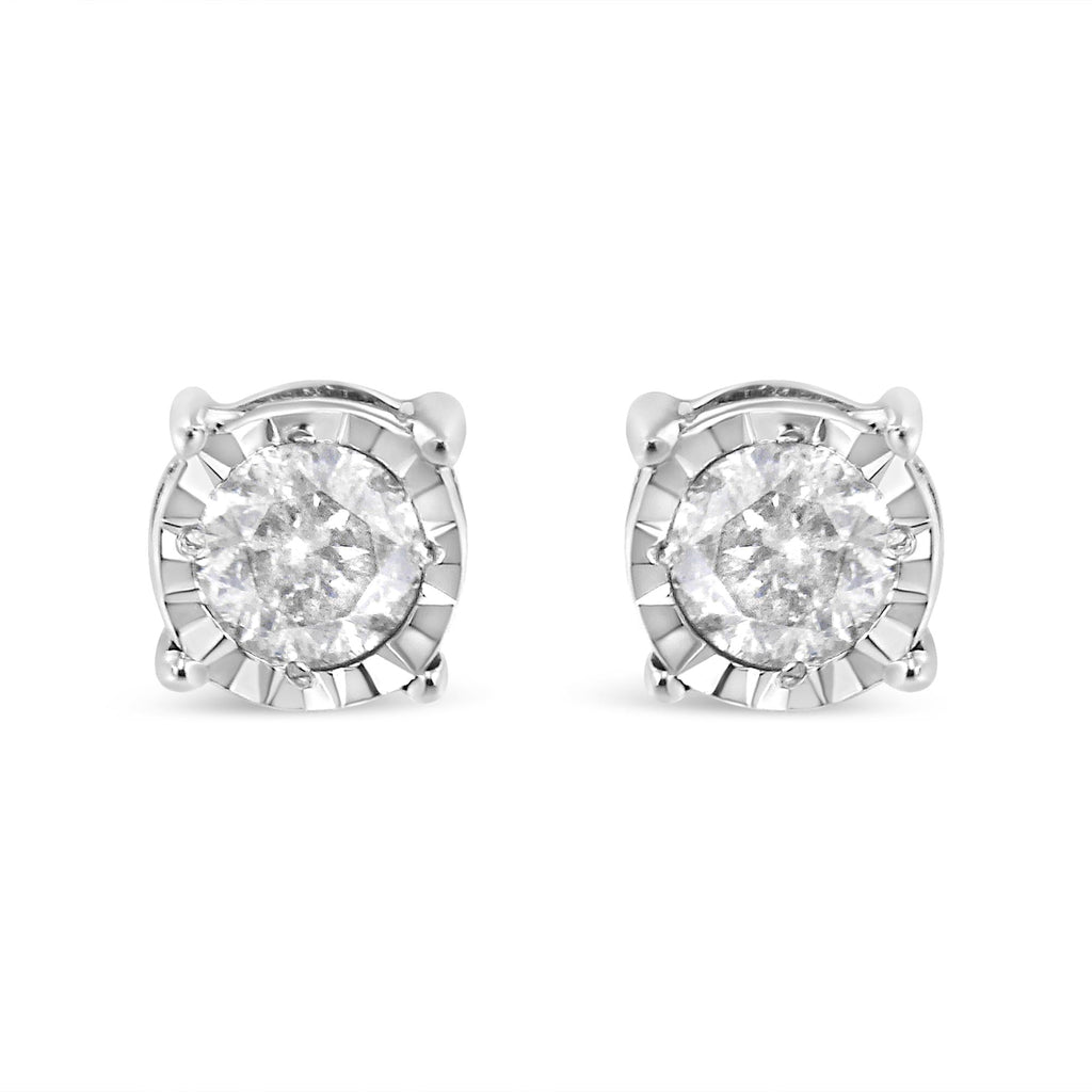 .925 Sterling Silver 3/8 Cttw Miracle-Set Round Brilliant Cut Diamond Solitaire Stud Earrings (K-L Color, I2-I3 Clarity)