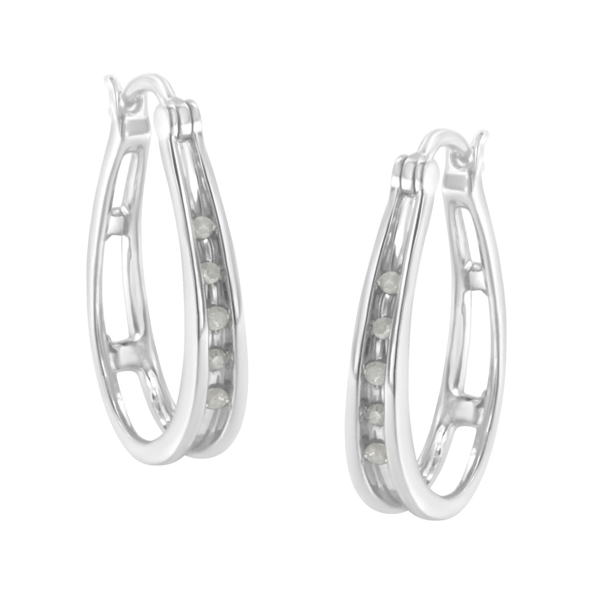 .925 Sterling Silver 1/10 Cttw Diamond Hoop Earrings (I-J Color, I3 Clarity) 
