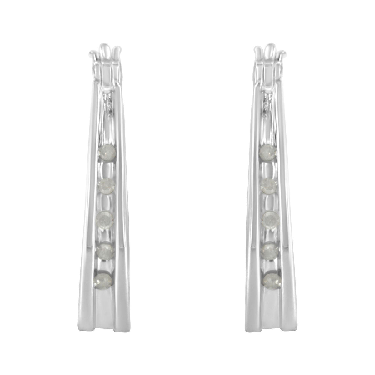 .925 Sterling Silver 1/10 Cttw Diamond Hoop Earrings (I-J Color, I3 Clarity) 