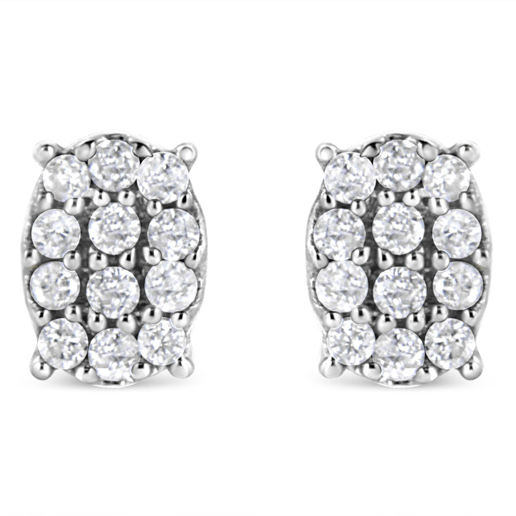 .925 Sterling Silver 1/4 Cttw Round Diamond Oval Shaped Cluster Stud Earrings (I-J Color, I2-I3 Clarity)