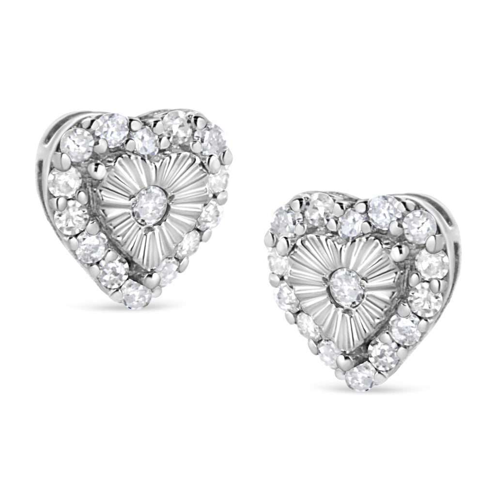 .925 Sterling Silver 1/3 Cttw Miracle Set Round-Cut Diamond Heart Stud Earring (I-J Color, I2-I3 Clarity)