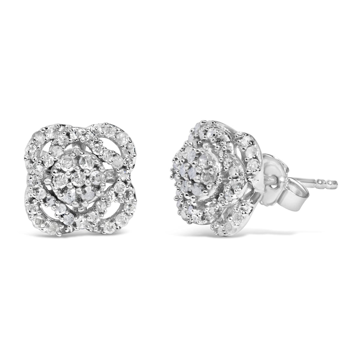.925 Sterling Silver 1/2 cttw Round-cut Diamond Floral Cluster and Halo Stud Earring (I-J Color, I3 Clarity)
